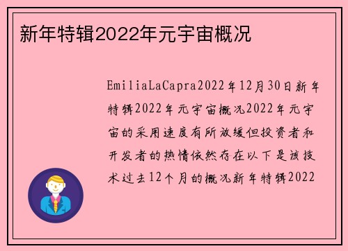 新年特辑2022年元宇宙概况 